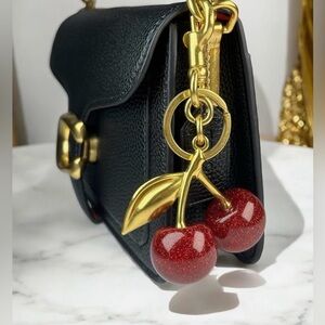 Cherry Bag Charm Keychain with Gold Hardware